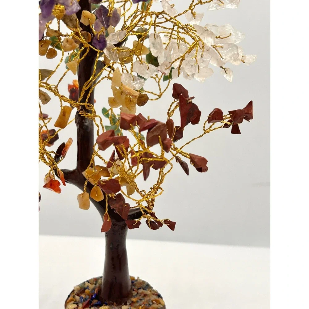 Gemstone Bonsai Tree of Life Sculpture Amethyst Quartz Lapis Chakra Feng Shui